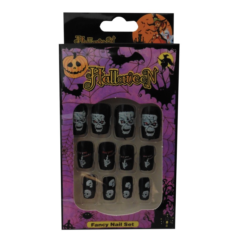12 Halloween Themed Fake Nails With Glue Hn5