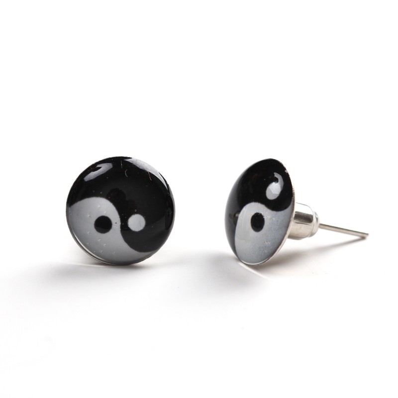 Yin Yang Stainless Steel Black And White Unisex Stud Earrings