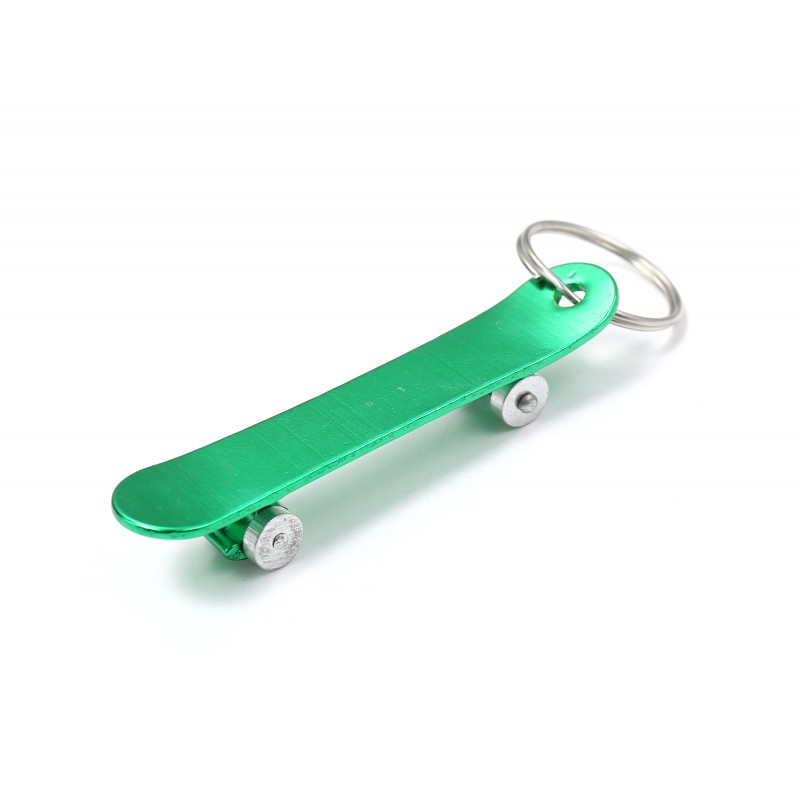 Skateboard Green Metal Keyring