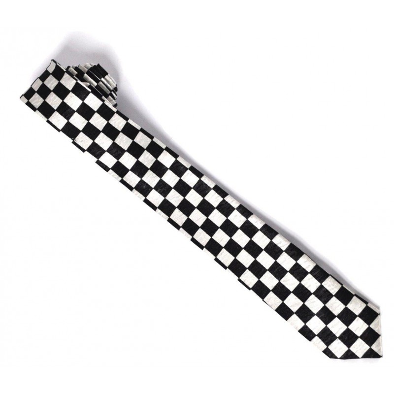 Mens Black and White Checkered Neck Tie (Ti36)
