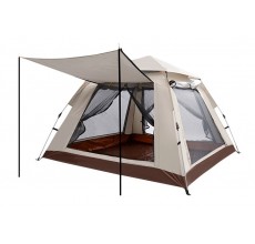 Deluxe Dome Style 3 Man Pop Up Tent With Awning Brown